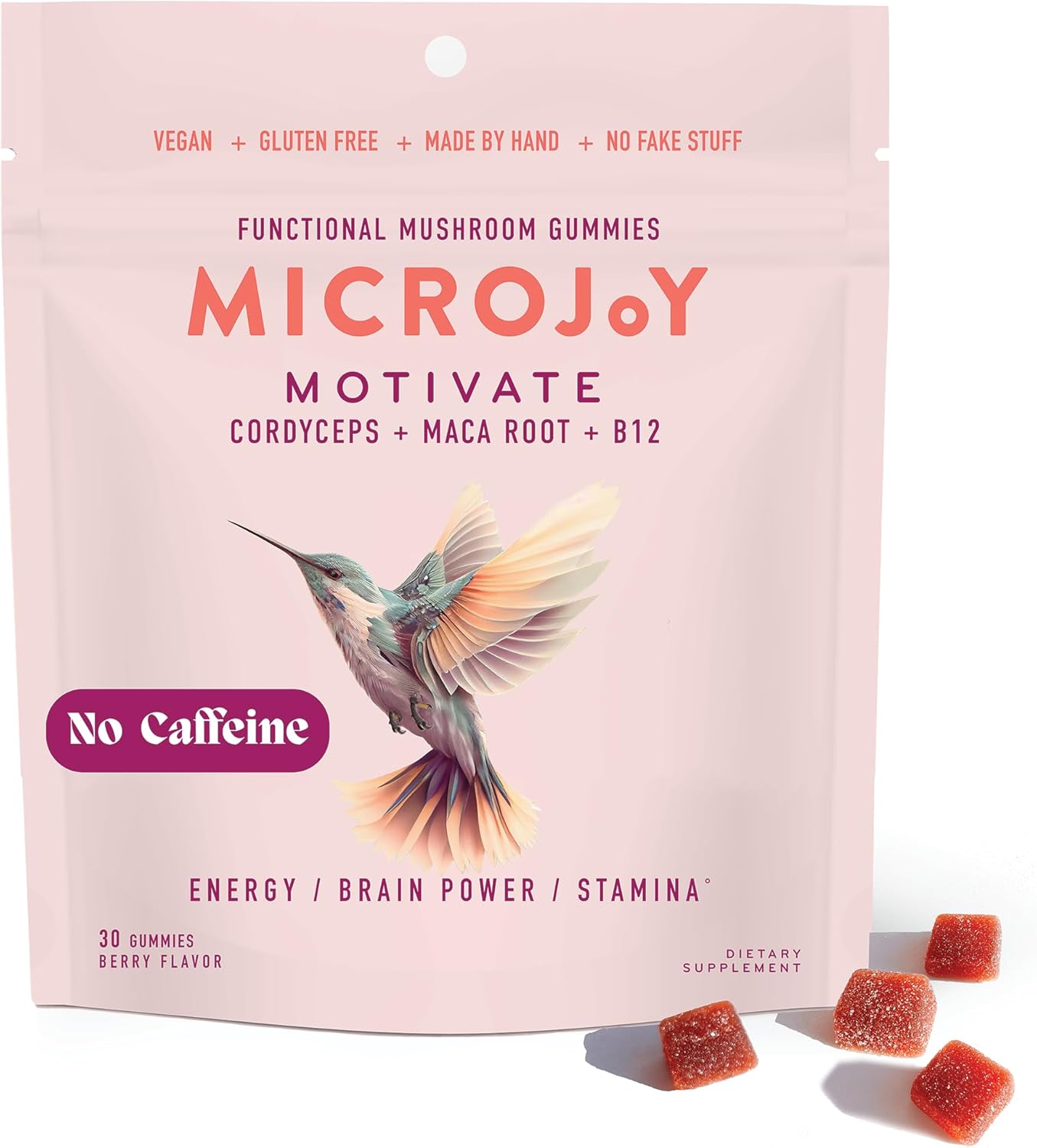 Microjoy Motivate Gummies \u2013 Energy, Stamina & Brain Support with Cordyceps Mushrooms, Maca & Vitamin B12 \u2013 Vegan, Gluten-Free, Non-GMO \u2013 Berry Flavor \u2013 30 Servings