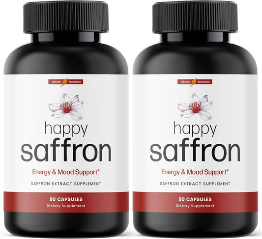 Ultra6 Nutrition Happy Saffron Supplements - 100% Pure Saffron Extract Supplement for Eye Health Support - Mood Enhancer for Women & Men (Pack of 2)