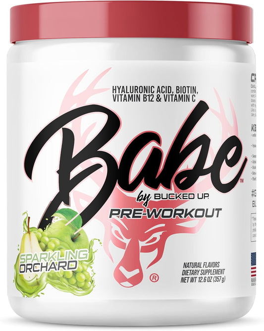 Babe Pre Workout powder for Women | Sparkling Orchard | 6g Citrulline, 2g Beta-Alanine, 100mg Hyaluronic Acid, 5mg Biotin and 5 other registered trademarked ingredients | 30 servings | 12.6 OZ