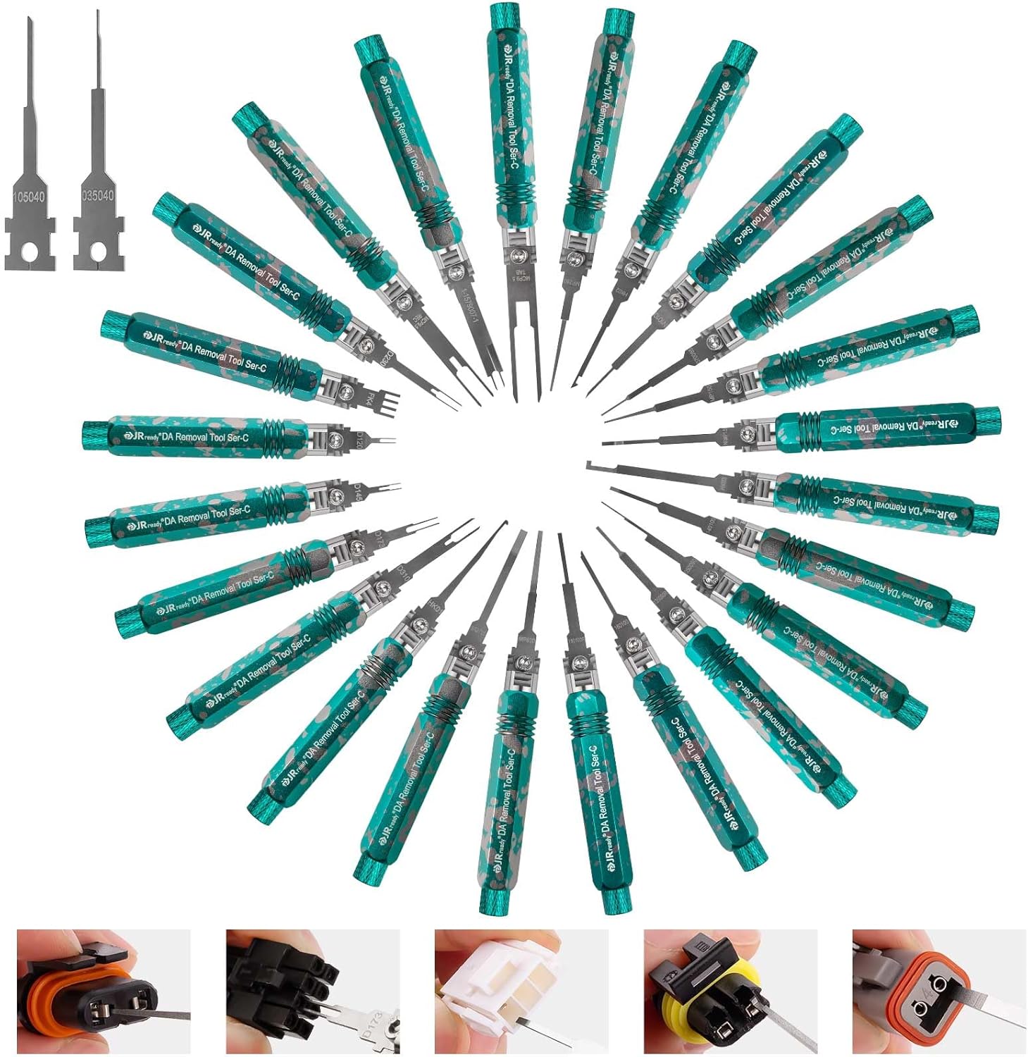 JRready ST5277 Pin Removal Tool Kit 24PCS Pin Extractor Tools with 2PCS Replacement Tips Electrical Depinning Tool Kit and Terminal Removal Tool Kit for Deutsch AMP\/TE Molex Delphi JST Harting & More