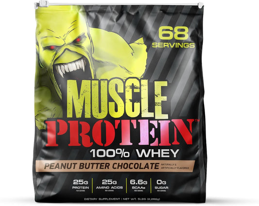 Muscle Protein Whey Powder [5 lbs/Pack of 1]– Cold Filtered, 25g Pure Protein, 6.6g BCAAs (Packaging May Vary) (5 Pound (Pack of 1), Peanut Butter Chocolate)