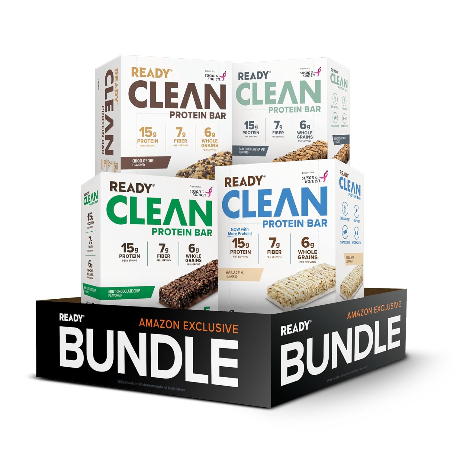 Ready® Protein Bars - Nut Free Bars Bundle - Dark Chocolate Sea Salt + Chocolate Chip + Vanilla Swirl + Mint Chocolate Chip Bundle (4-Packs of 12 Bars)