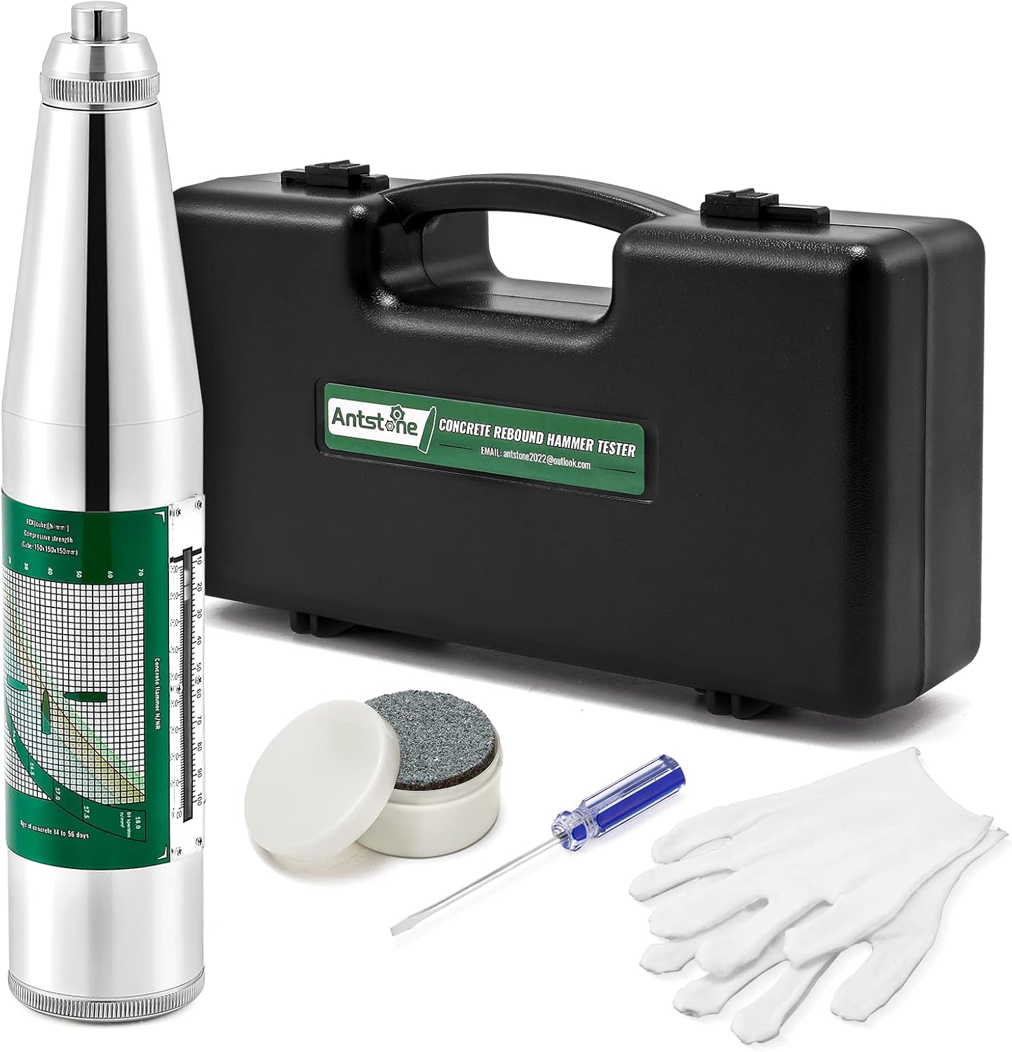 Antstone Concrete Rebound Hammer Tester Schmidt Hammer Mechanical Strength Resiliometer Test Meter 10-60Mpa (1450-8702psi)