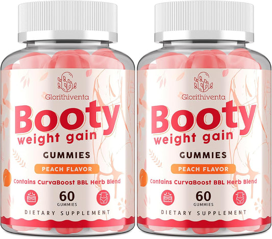 Glorithiventa Booty Gummies for Women, BBL Gummies Contains CurvaBoost BBL Herb Blend & Creatine Monohydrate for Booty, Curves & Energy, Zero Sugar, Vegan, Peach Flavor - 120 Counts