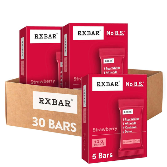 RXBAR Protein Bars, 12g Protein, Gluten Free Snacks, Strawberry (6 Boxes, 30 Bars)