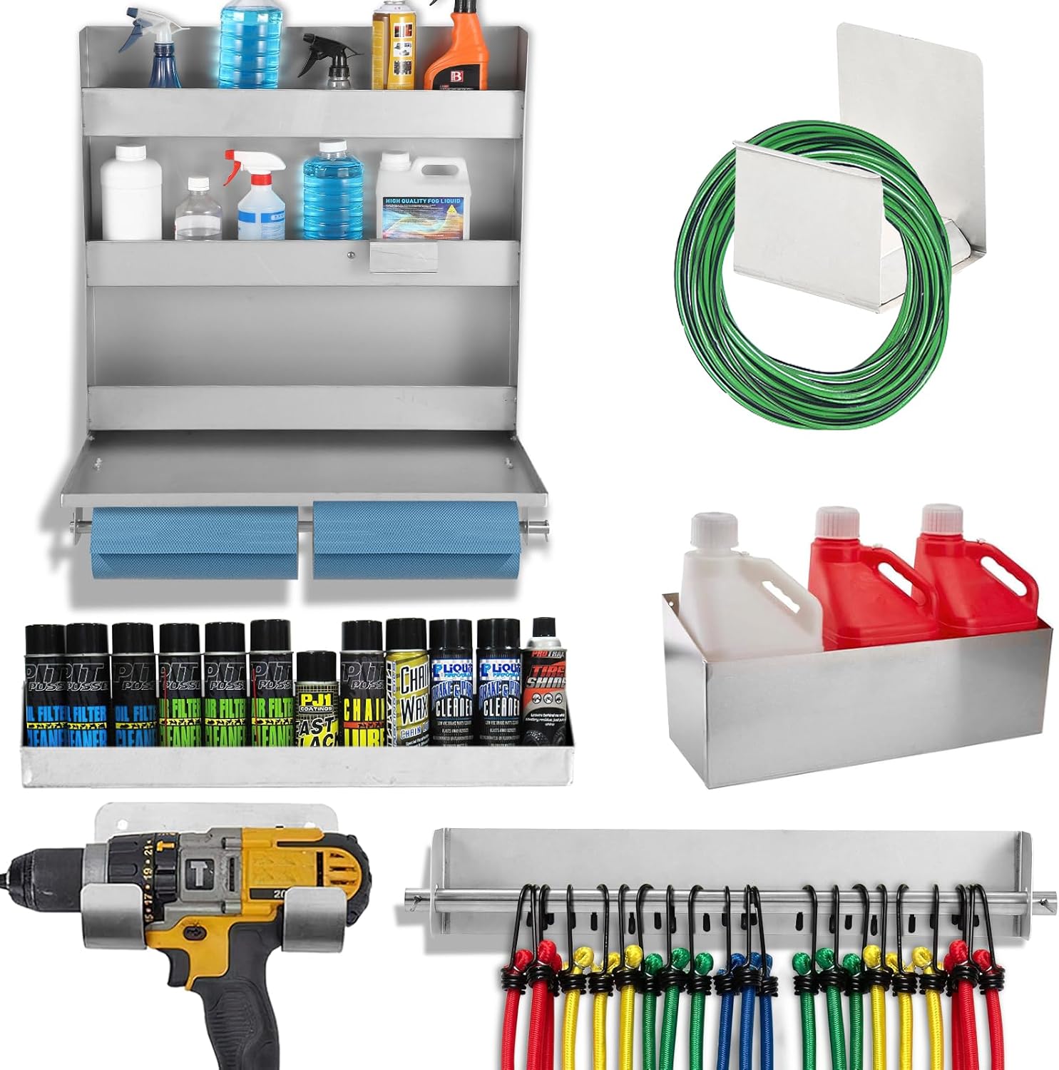 6PCS Aluminium Trailer Garage Organizer Kit, Enclosed Trailer Accessories, Trailer Accessories Ratchet Tie Rod Holder, Cord Hook, Aerosol Can Rack, Miscellaneous Water Bottle Shelf, Tool Hanger