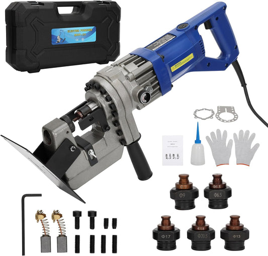 1300W Electric Hydraulic Hole Puncher 110V, Hydraulic Metal Hole Punch Machine with Dies 1/4" 3/8" 1/2" 11/16" 4/5", Portable Electric Hole Punch Tool for Steel, Iron, Aluminum, Copper Plate