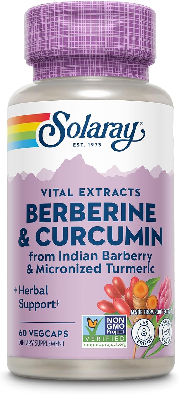 SOLARAY Berberine & Curcumin - Berberine Turmeric Supplement with 20% Micronized Curcumin from Turmeric Root - Herbal Wellness Support - Non-GMO, Vegan, Gluten Free, 60-Day Guarantee, 60 Servings