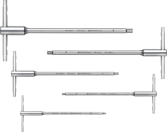 PB SWISS TOOLS T-Handle Allen Wrench Set with Sliding Cross-Handle PB 1204.Set 6 | 100% Swiss Made | Hexagon Screwdriver Set 2.5/3/4/5/6 mm for Screwdriving Work in Industry and Handcraft