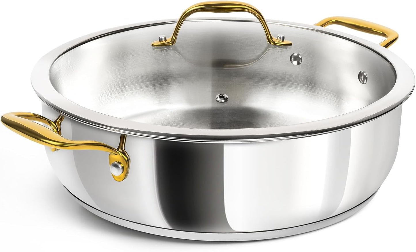 MICHELANGELO 12 Inch Stainless Steel Pan with Lid - Large Saute Pan with Lid, Deep Frying Pan Dishwasher & Oven-Safe, All Cooktops Compatible, 6 Quart