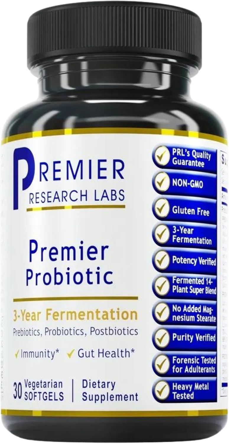 Premier Research Labs Premier Probiotic - Pre Pro Post Biotics for Women & Men, Quad Biotic, Quadbiotic, Prebiotics, Probiotics, Postbiotics & Phytobiotics - 30 Vegetarian Softgel Capsules