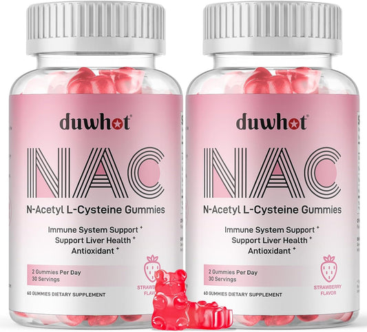 duwhot NAC Gummies 600mg, N Acetyl Cysteine Supplement NAC Chewable for Antioxidants & Immune Support, Lung & Liver Health, Natural Strawberry Flavor, 120ct
