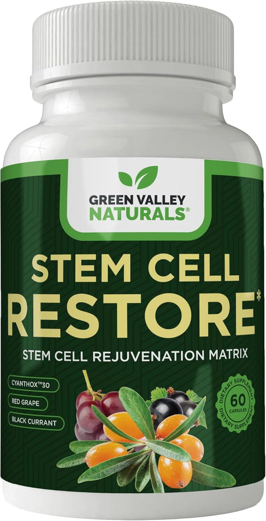 GREEN VALLEY NATURALS Stem Cell Supplement - Organic Tibetan Sea Buckthorn-Resveratrol, Vitamin D, Bishop's Hat Extract (1 Bottle, 60 Count)