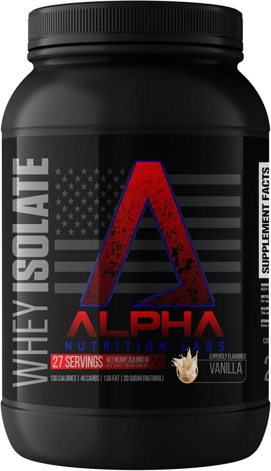 Alpha Nutrition Labs Whey Isolate Protein Powder - Vanilla Flavor, 28g of Protein, Protein Source, Low Carb, Classic Specialty