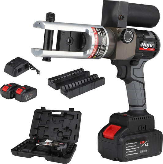 Nuiu SL-240 90KN Electric Wire Crimper, Electric Cable Crimping Pliers with Large-Capacity Battery 21V\/4.0Ah, Handheld Electric Hose Crimper for Commercial Home Use (w\/2 Battery & Charger),10-240