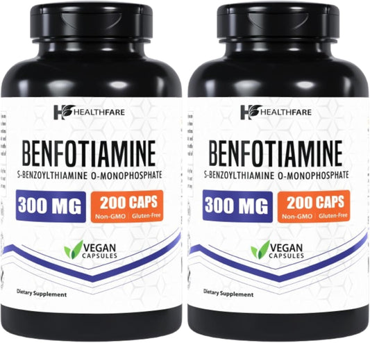Healthfare Benfotiamine 300mg | 200 Capsules | Fat Soluble Thiamine Vitamin B1 | Supports Overall Health | Non-GMO | Gluten Free (2-Pack)