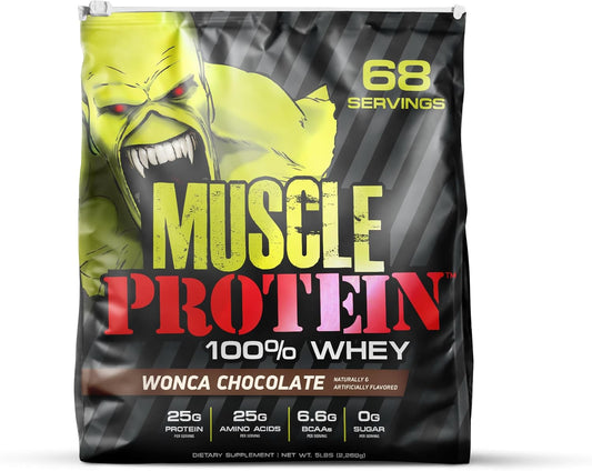 Muscle Protein Whey Powder [5 lbs/Pack of 1]– Cold Filtered, 25g Pure Protein, 6.6g BCAAs (Packaging May Vary) (5LB, Chocolate)
