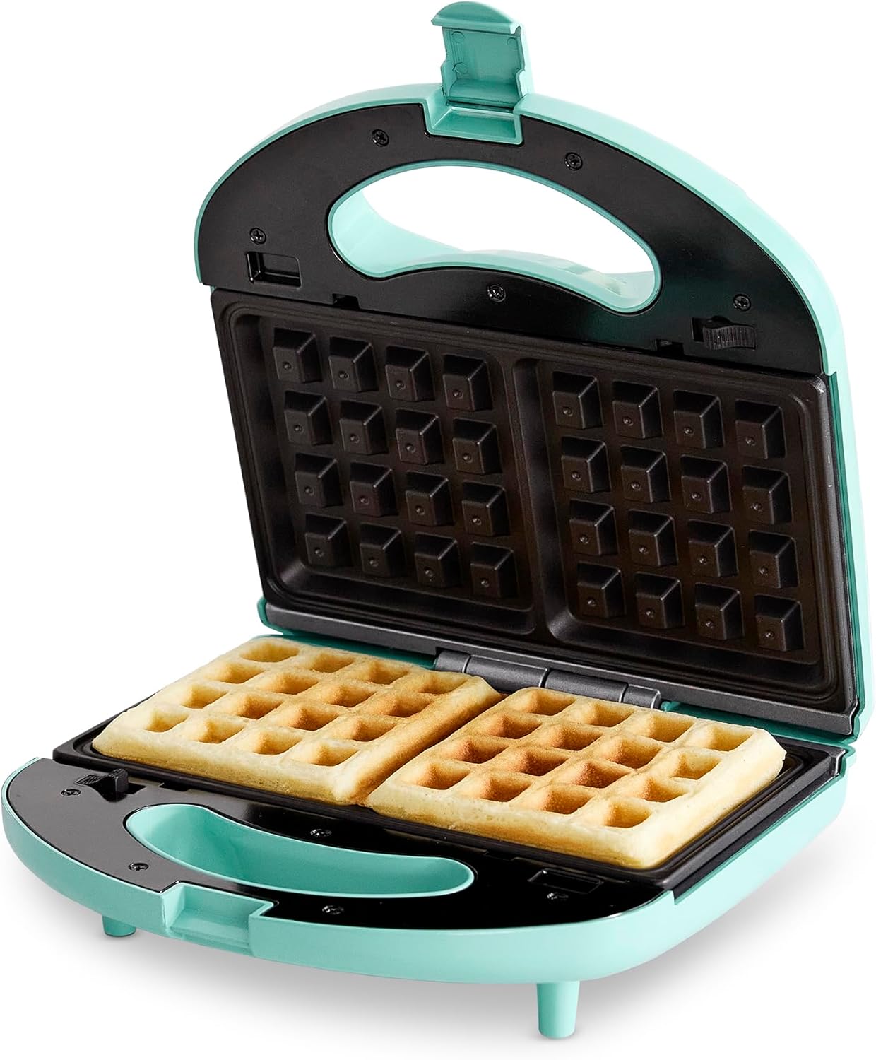 GreenLife Electric Waffle Sandwich Maker, Toaster, Panini Press with Healthy Ceramic Nonstick Plates, Perfect for Tuna Melts, Crispy Rice, Grilled Cheese, LED Indicator Light, PFAS-Free, Turquoise
