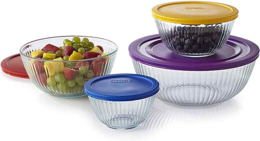 Pyrex 8-piece 100 Years Glass Mixing Bowl Set (Limited Edition) - Assorted Colors Lids