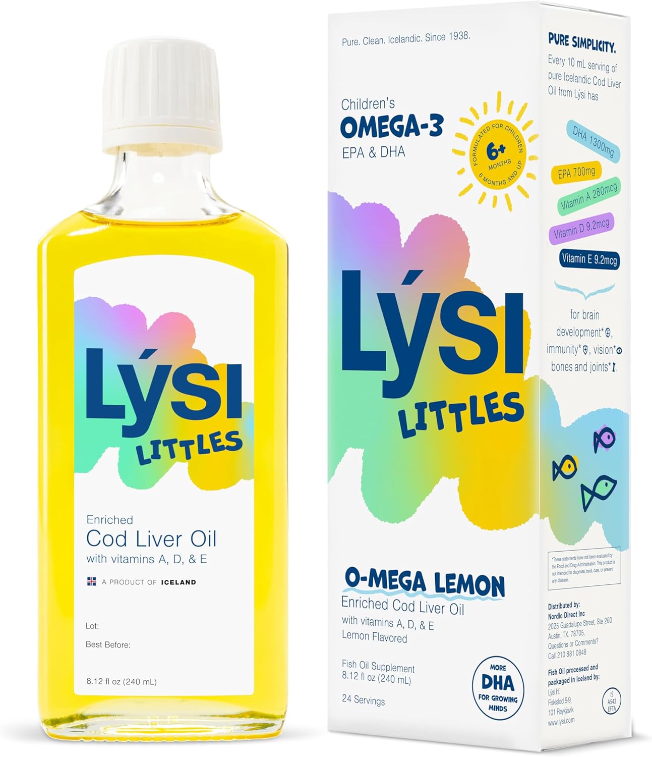Lysi Littles Enriched Cod Liver Oil Lemon Flavor-Pure & Natural Omega-3 for Babies and Children with Vitamin D, Icelandic, GMP Certified, 1000 mg EPA & DHA per 5 ml Serving