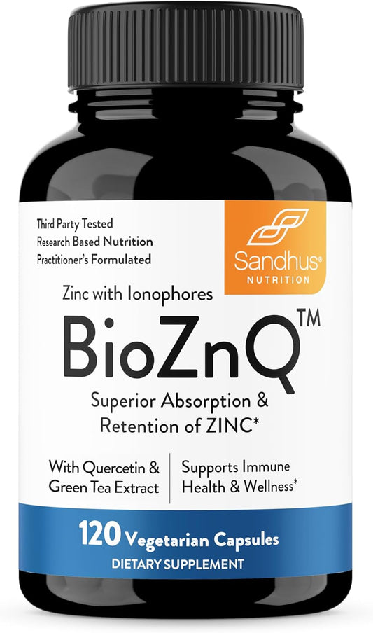 Sandhu's Zinc Supplement with Ionophores| Quercetin & Green Tea Extract for Superior Absorption and High Potency| 800mg Vegetarian Capsules 120 Count (Pack of 1)| Immune Support for Men & Women