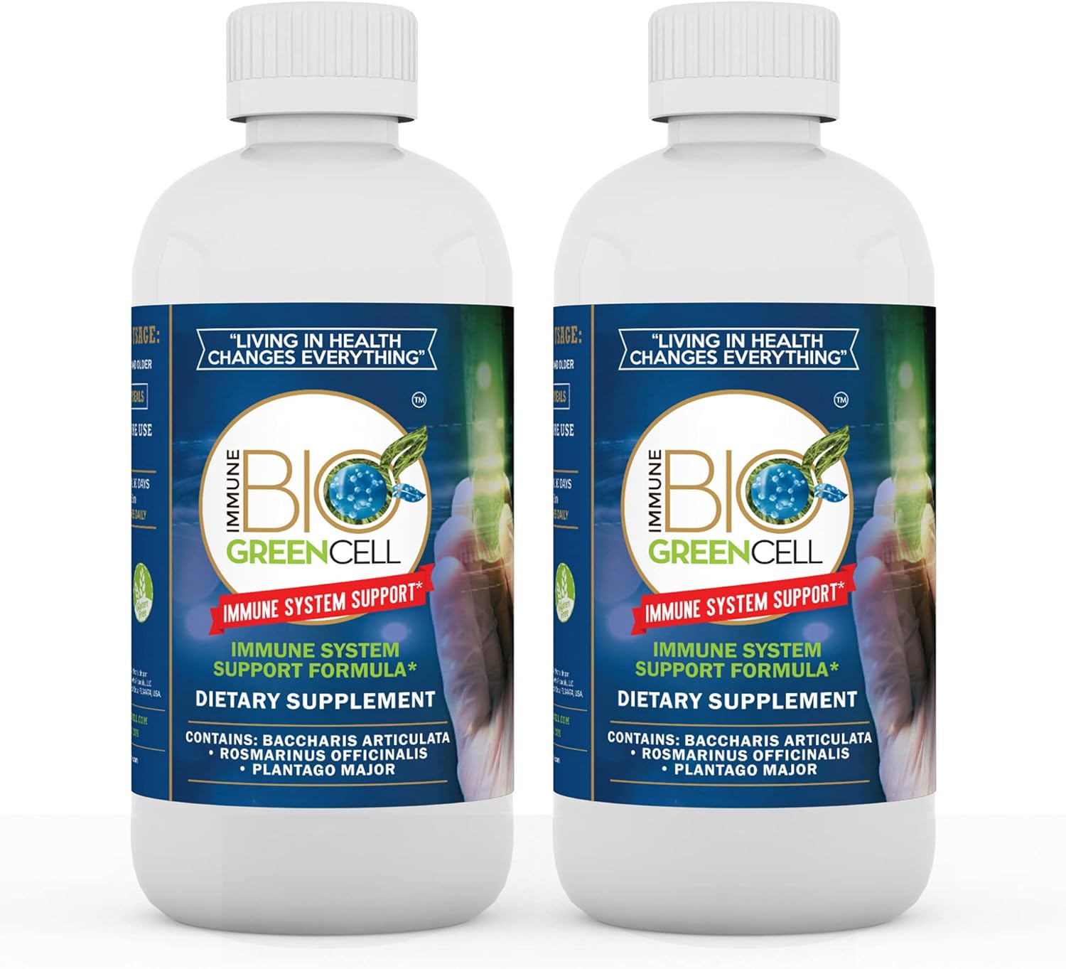 Immune Bio Green Cell - 8 oz, 2 Pack - Immune System Support - Includes Vitamin C, Carqueja, Rosemary & Broadleaf Plantain - Non-GMO, Vegan & Gluten Free - 240 Total 2mL Servings
