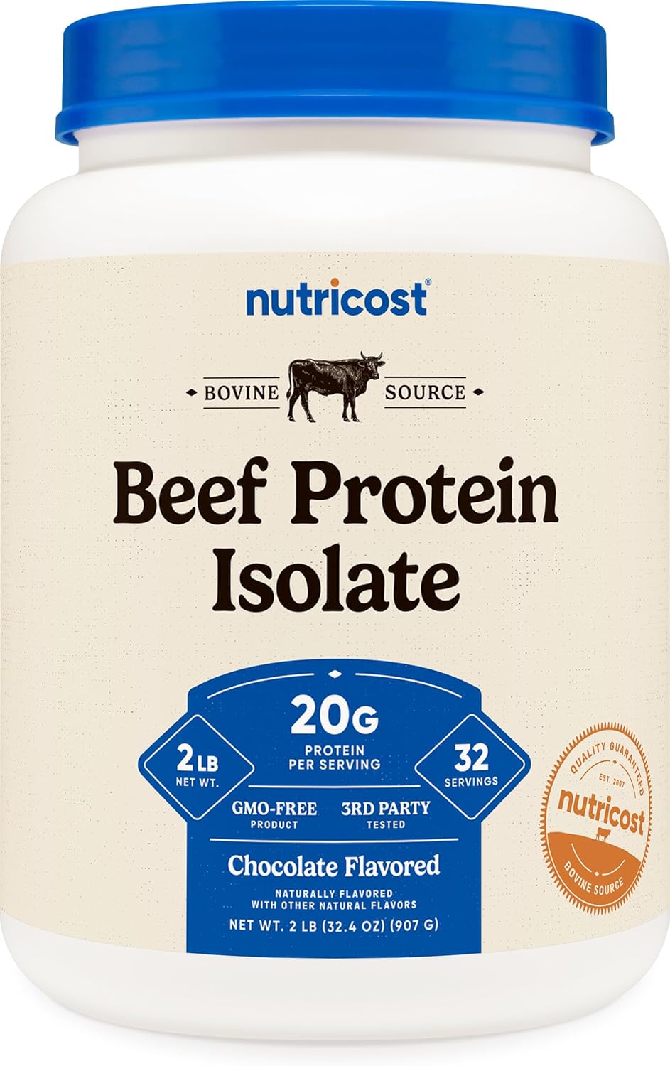 Nutricost Beef Protein Isolate Powder Chocolate (2 Pounds) - 20 Grams Protein Per Serving, GMO-Free + Gluten-Free