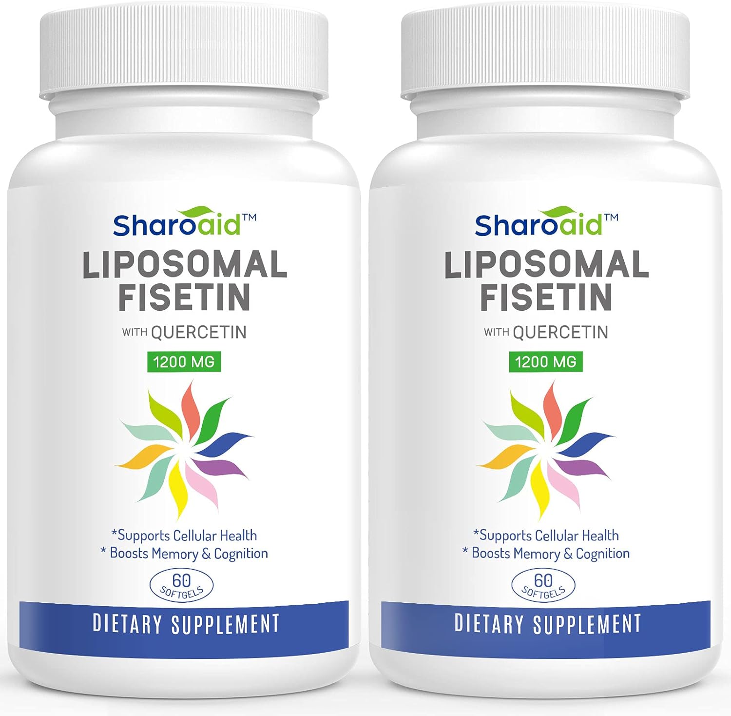Sharoaid Liposomal Fisetin with Quercetin Supplements 1200 mg per Serving,High Absorption Polyphenols Antioxidants for Women,Men,Non-GMO,Gluten-Free,2 Bottle-120 Softgels