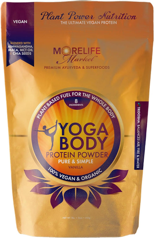 Yoga Body Protein Powder | 100% Vegan & Organic | Vanilla Flavor | Pea, Hemp, Chia | Plant Based Fuel | Meal Replacement | Ayurvedic-Friendly (1 lb)