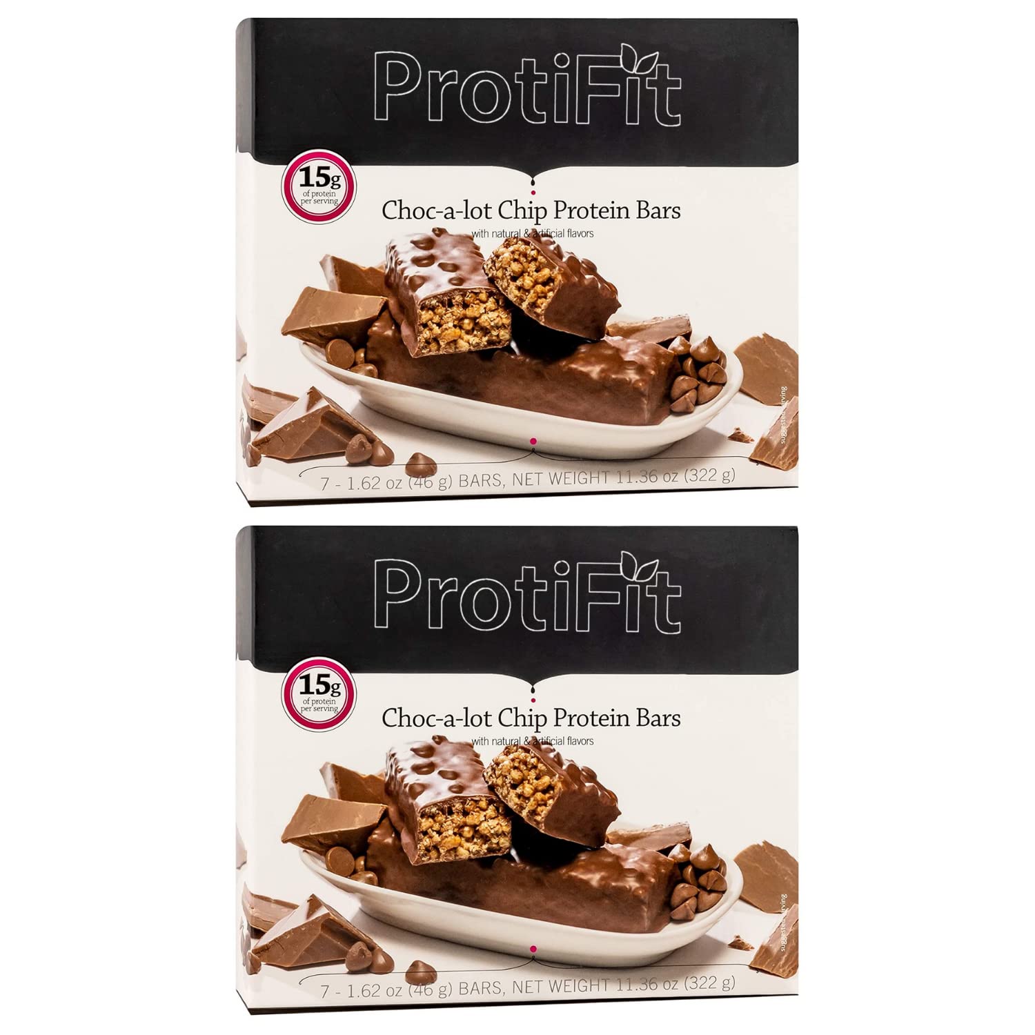 PROTIFIT - Low Calorie Choc-A-Lot Chip Protein Bar 2 Pack, High Protein, 15g Protein, Low Carb, Low Sugar, Ideal Protein Compatible, 7 Servings Per Box, (2 Pack)