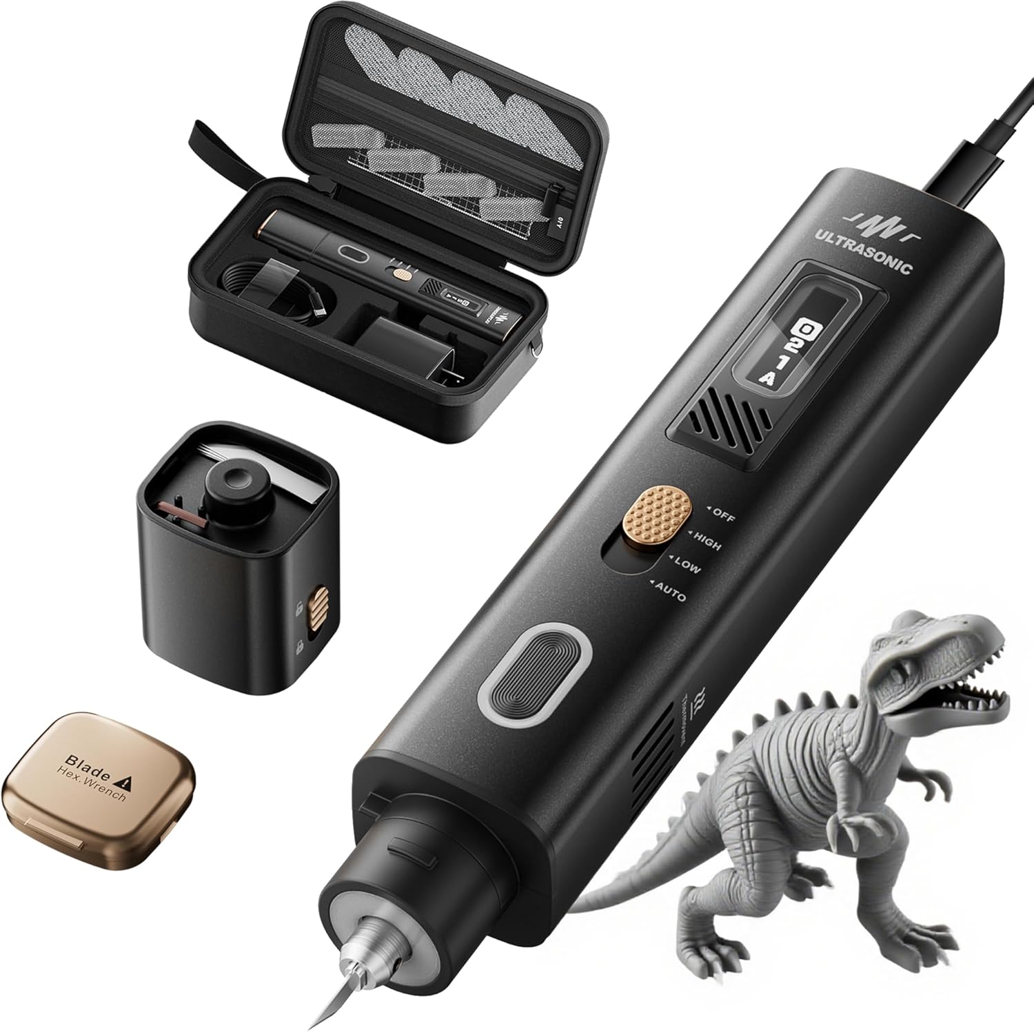 Ultrasonic Cutter Knife Handheld, 40KHz High-Precision Craft Cut Tool with 50 Replacement Blades, for Cutting 3D Printed Models, PVC, Leather, Wood, Plastic, Resin, Carbon Fiber & More (No Battery)