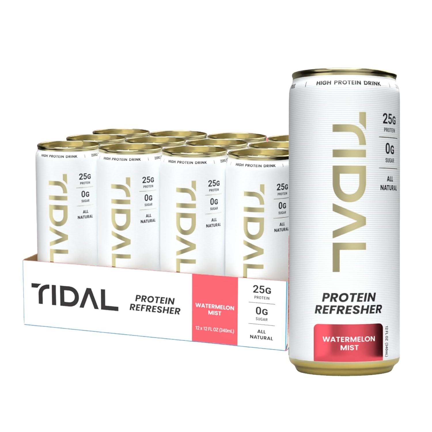 Tidal Protein Refresher | 12 fl oz | 12 Pack | 25g Clean, Grass-Fed Whey | Sugar Free | Made with Natural Flavors | Drink with Essential BCAAs
