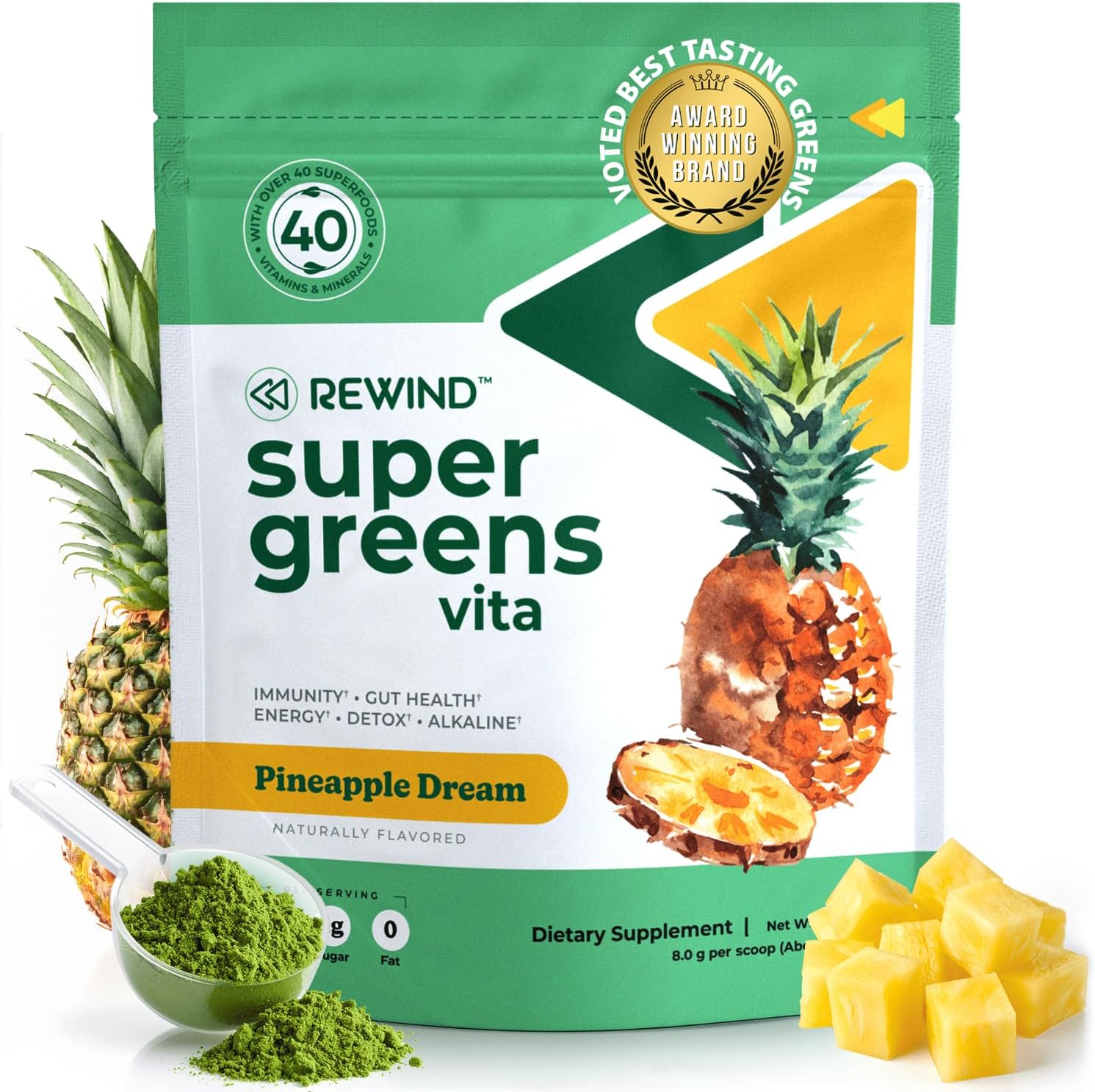 Best Tasting Super Greens Powder with 40+ Superfoods \u2013 Delicious Daily Green Powder with Vitamin B12, Zinc, Vitamin C, Magnesium & Calcium \u2013 Green Juice Superfood Mix - Pineapple Flavor