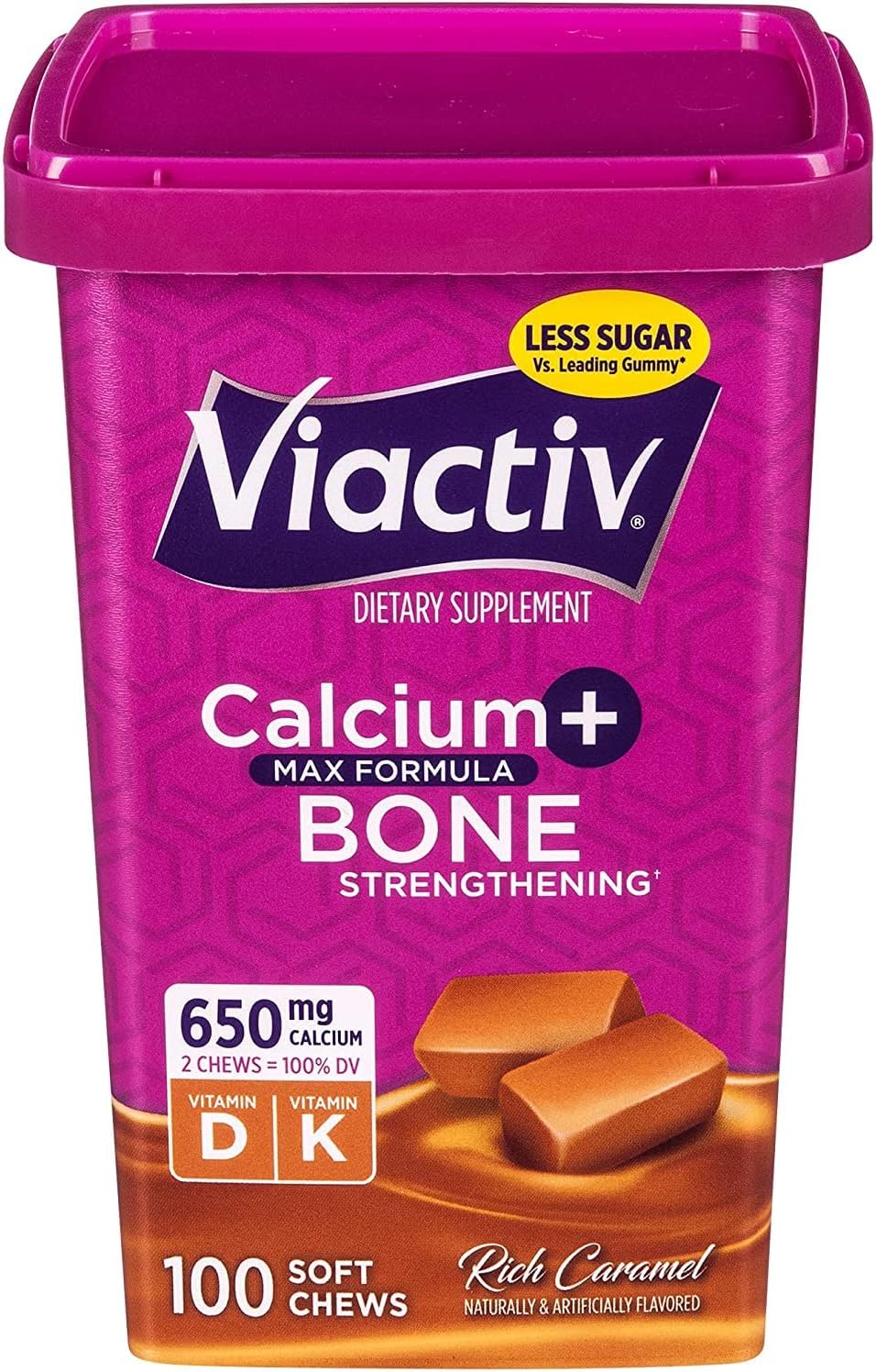 Viactiv Max Formula Calcium +Vitamin D3 Supplement for Bone Health, Rich Caramel, 100 Soft Chews - 5 Pack