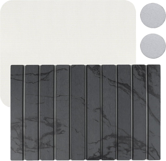 23*16'' Large Diatomaceous Earth Stone Quick Drying Mat For Kitchen Counter Bathroom Foldable and Absorbent Drying Stone Mat Home Pad Fast-Drying Floor Mat Dark Gray