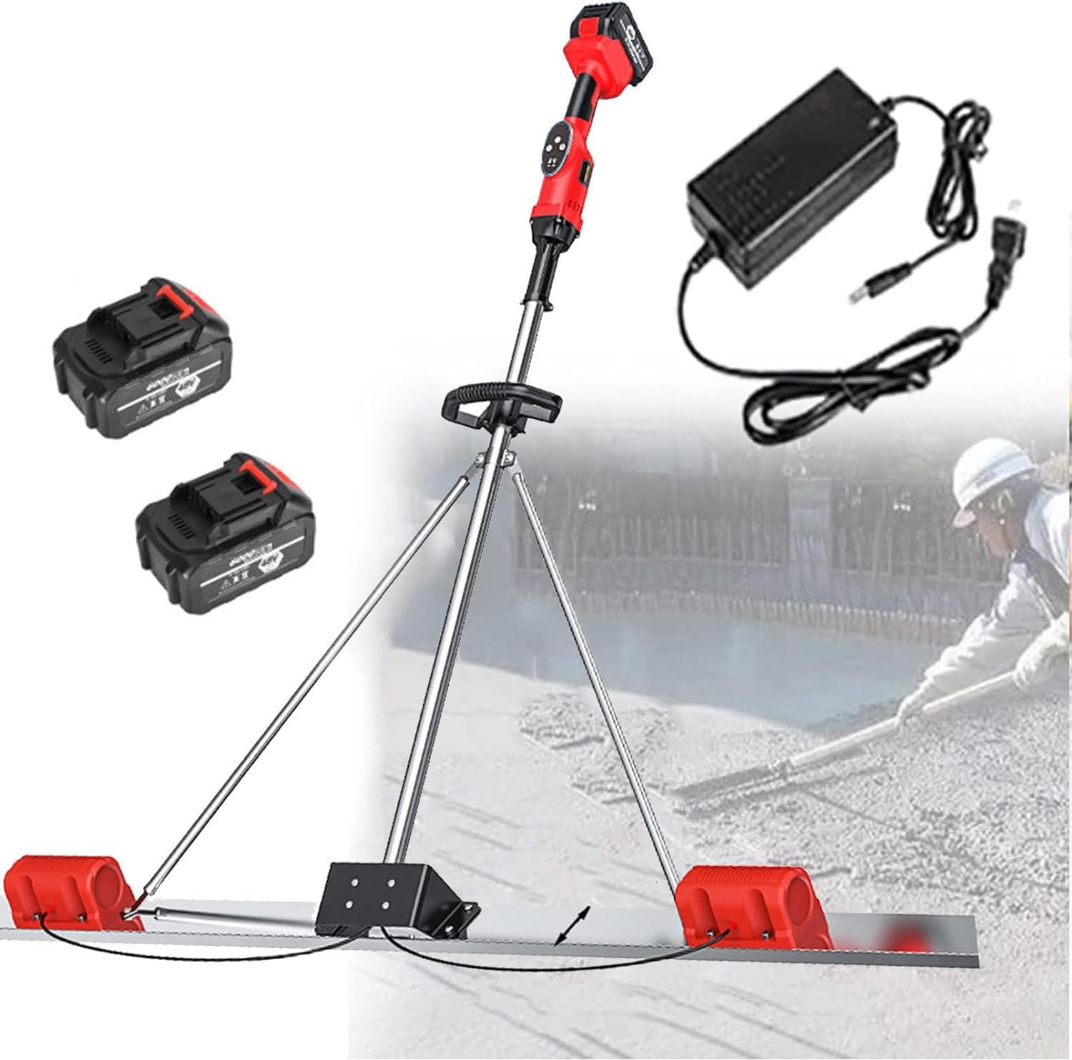 Power Screed Concrete Finishing Vibrator Tool with Upgraded Concrete Screed vibratory kit - 150CM\/180CM Stainless Steel Board and Battery, Electric Cordless Screed