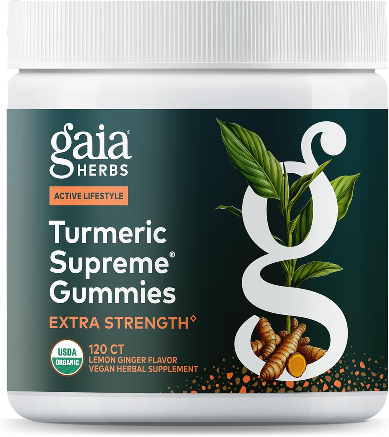 Gaia Herbs Turmeric Supreme Extra Strength Gummies - Supports Swelling Relief to Help Maintain an Active Lifestyle - Lemon Ginger Flavor - 120 Vegan Organic Gummies (40-Day Supply)