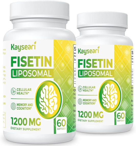 Kayseari Fisetin 1200mg Liposomal Fisetin Supplements 98% Pure Fisetin Polyphenols Antioxidants Immunity Health Aging Cognitive Support Non-GMO 120 Capsules