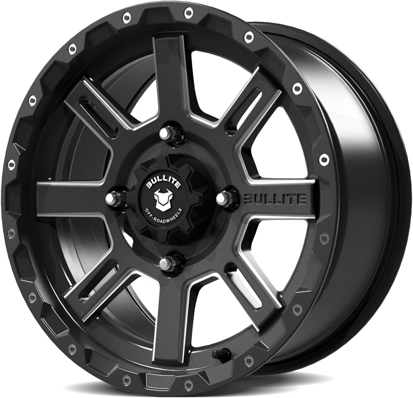 Bullite BT-02 Lancer UTV Wheels Gunmetal Gray Rims 15x7, 4x137\/ 5+2 Offset, Can-Am Maverick X3 Commander Renegade Outlander Defender