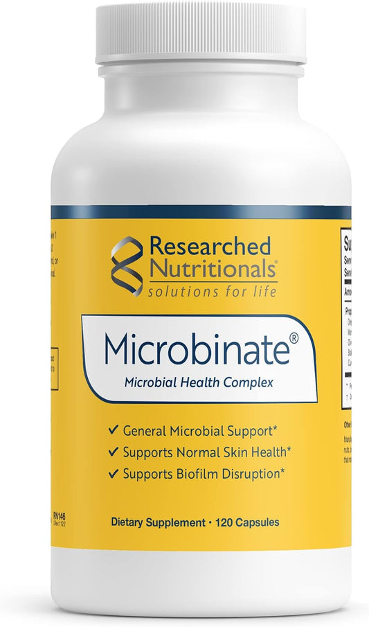 Researched Nutritionals Microbinate - Microbial Health Complex - Promotes Healthy Inflammation Response, Biofilm Disruption & Immune Support - Olive Leaf, Oregano & Turmeric Extract (120 Capsules)