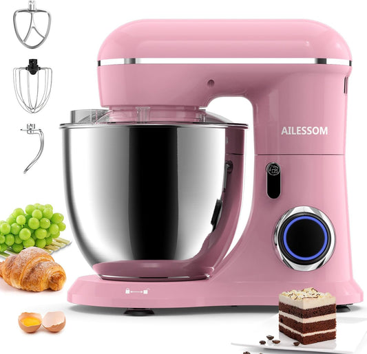 Ailessom Stand Mixer,6.5-QT 660W 10-Speed Tilt-Head Food Mixer, Kitchen Electric Mixer with Bowl, Dough Hook, Beater, Whisk for Most Home Cooks, (6.5QT, Sakura Pink）, 1533P