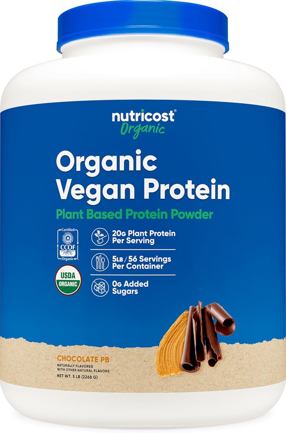 Nutricost Organic Vegan Protein Chocolate Peanut Butter (5 LB) - Gluten-Free, GMO-Free