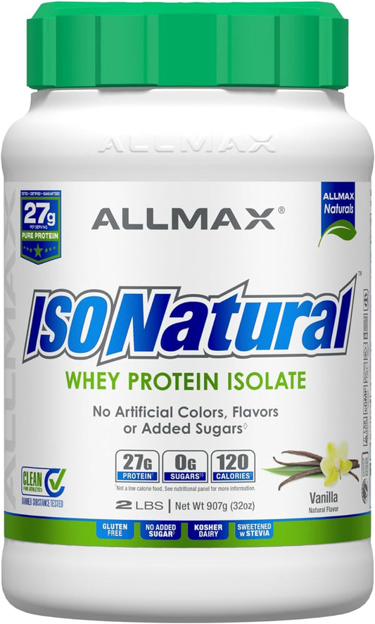 Tombow ALLMAX ISONATURAL Whey Protein Isolate, Vanilla - 2 lb - 27 Grams of Protein Per Scoop - Zero Fat & Sugar - 99% Lactose Free - with Prebiotics - No Artificial Flavors - Approx. 29 Servings