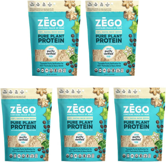 Organic 100% Sacha Inchi Seed Protein, Purity Tested, Gluten Free, Top 14 Allergy and Corn Free, Soy Free, Vegan, 15oz (Bundle of 5 Bags)