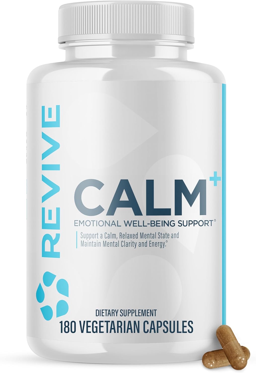 Revive MD Calm, Emotional Well-Being Support Supplement - Stress Management for Men & Women - Mood Enhancement Supplement Promotes Relaxation with L-Theanine, GABA & 5-HTP - 180 Capsules