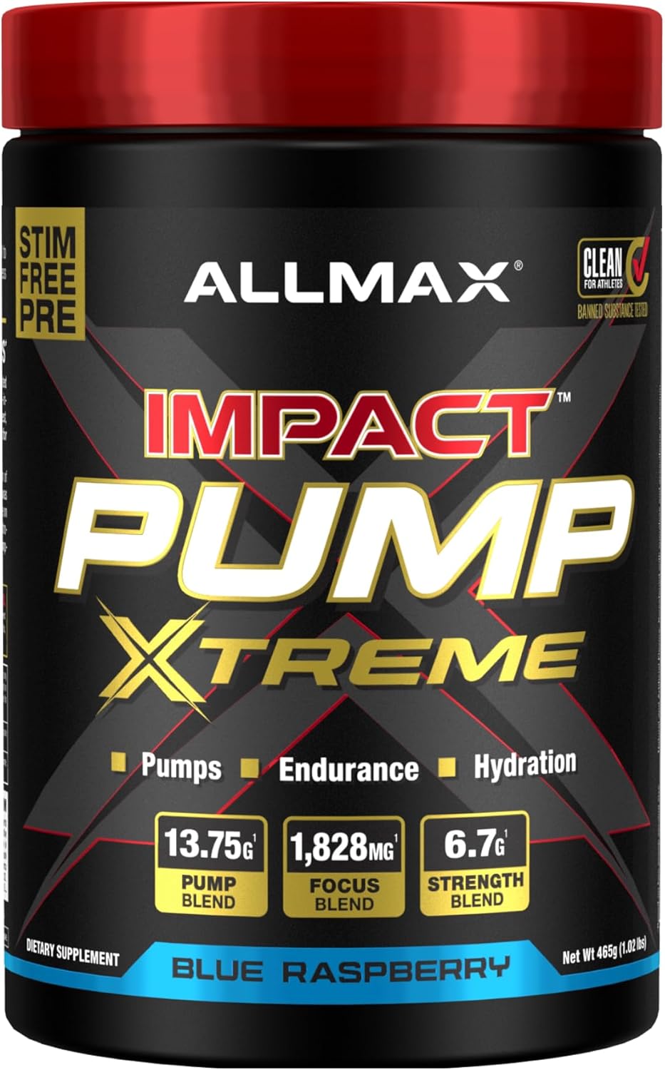ALLMAX Impact Pump Xtreme, Blue Raspberry - 465 g - Stim-Free Pre-Workout Formula - Supports Pumps, Endurance & Hydration - Up to 30 Servings