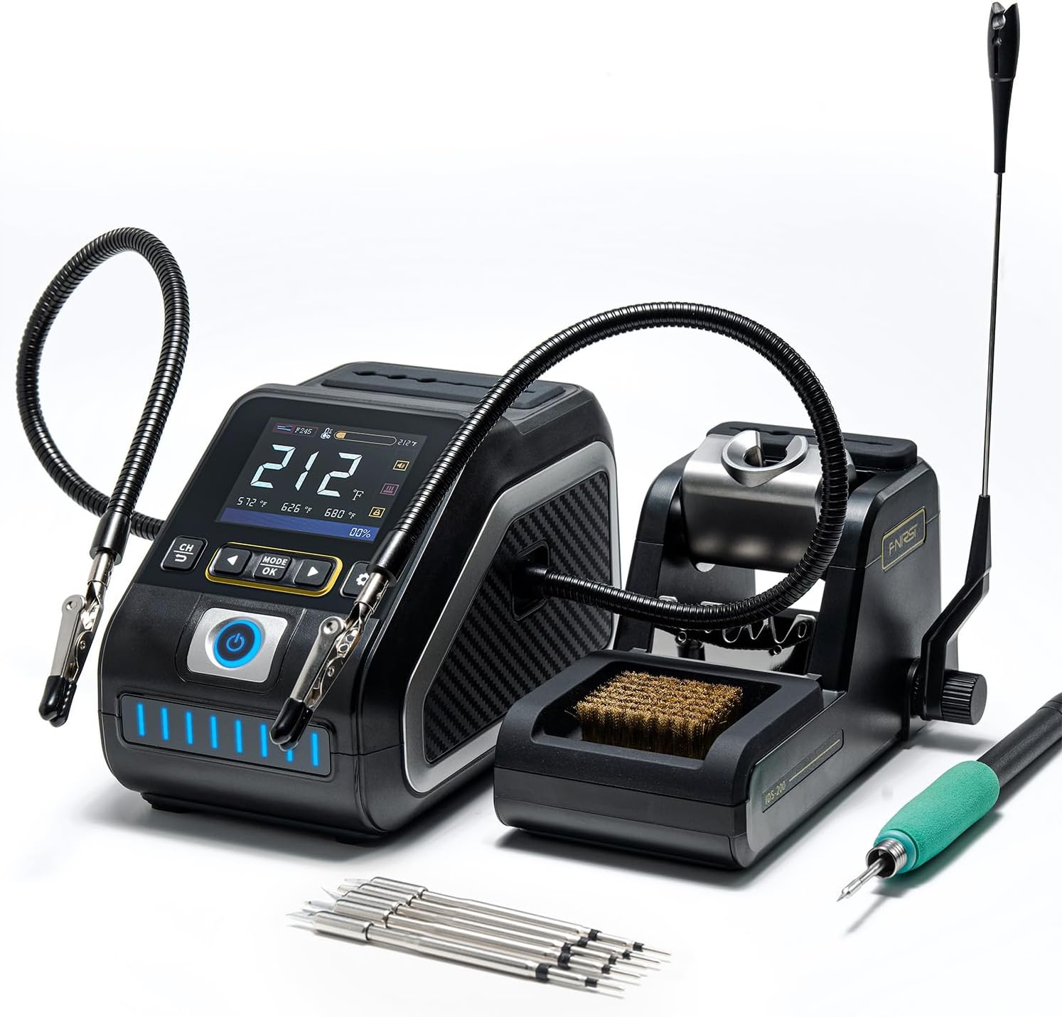FNIRSI DWS-200 200W 245 Precision Digital Soldering Station Kit with 6 F245 Soldering Iron Tips and 2 Helping Hands, Temp Value & Curve Mode, 3 Temperature Storage, Full-Color Display