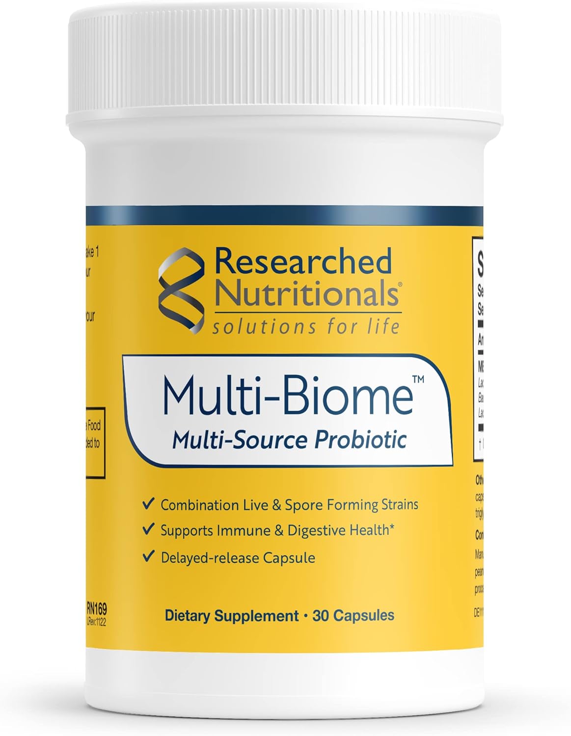 Researched Nutritionals Probiotics for Digestive Health - Multi-Biome - Live & Spore Based Probiotics for Gut Health & Immune Support + Healthy Histamine & Cytokine Activity (30 Capsules)