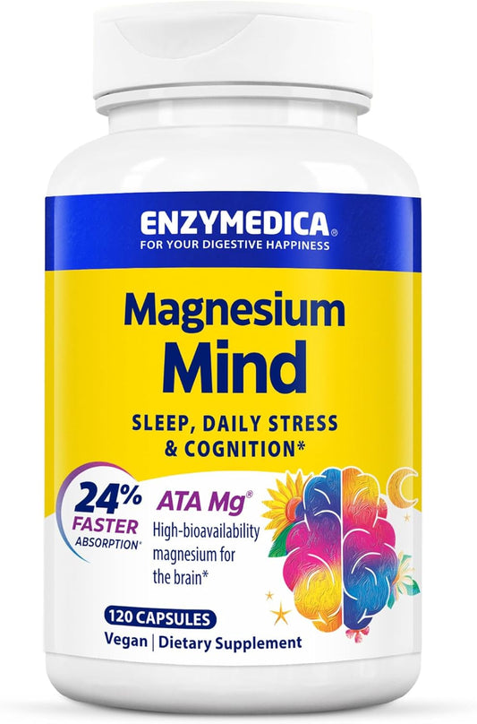 Enzymedica, Magnesium Mind with ATA Mg, 24% Faster Absorption, High-Bioavailability Magnesium for Sleep, Stress & Cognition, 120 Count