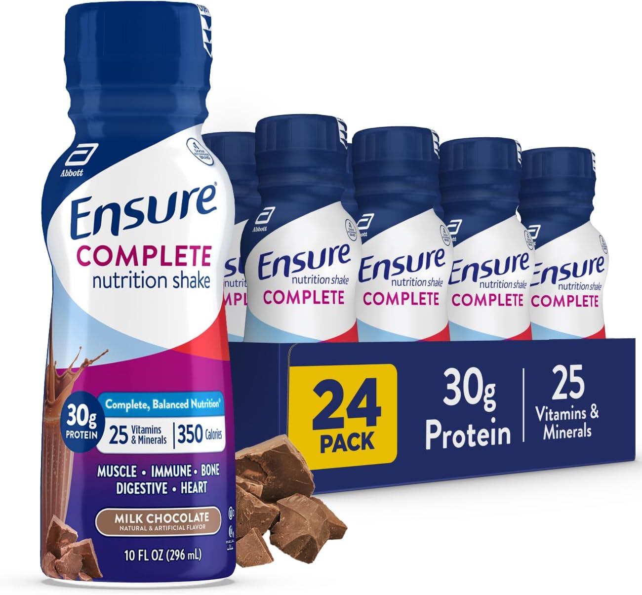 Ensure COMPLETE Milk Chocolate Nutrition Shake, Complete, Balanced Meal Replacement, Ready To Drink, 30g Protein, 25 Vitamins & Minerals, 10 fl oz\u201424 Pack